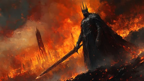 Dark Warrior Amidst Inferno