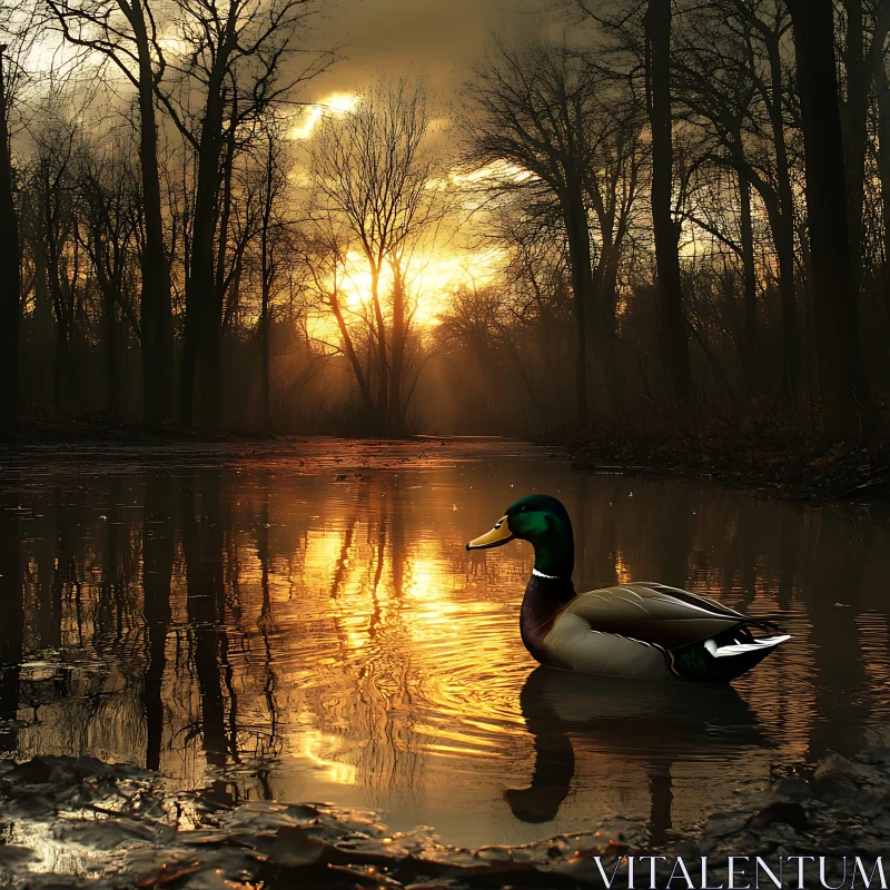 Duck on Water at Sunset AI Image