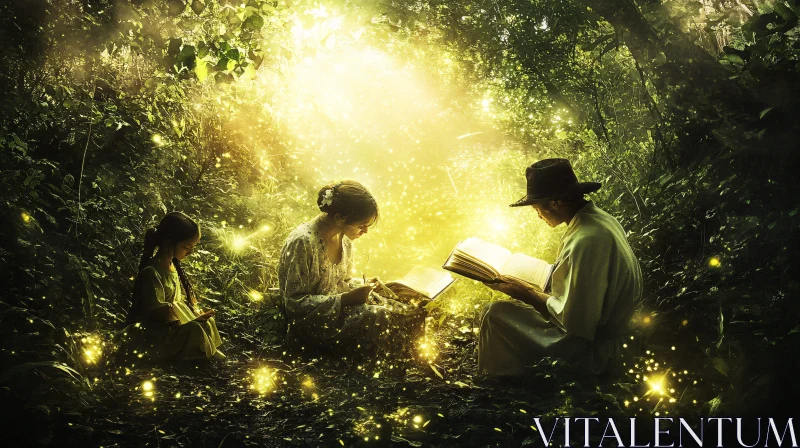 AI ART Sunlit Reading in the Woods