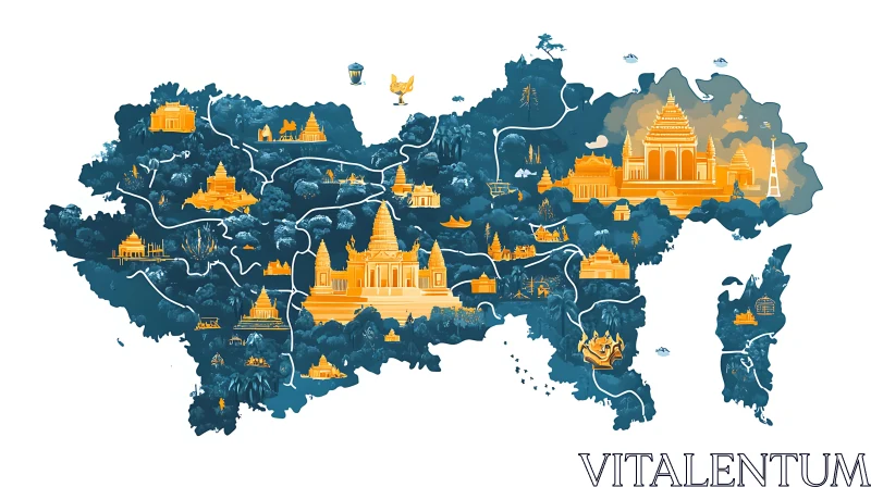 AI ART Detailed Map of Architectural Wonders