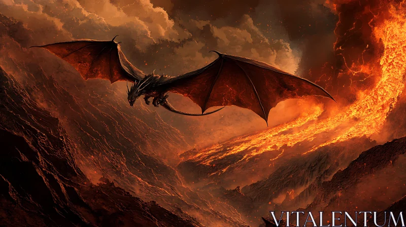 AI ART Dragon Over Lava River