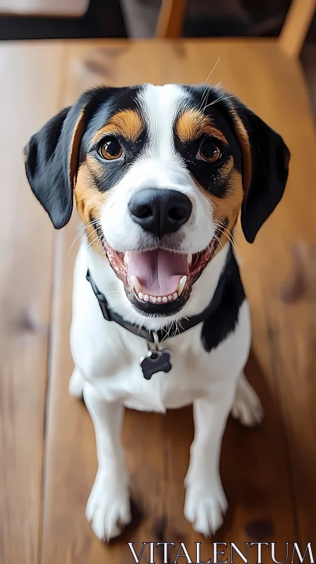 AI ART Cheerful Canine on Wooden Floor