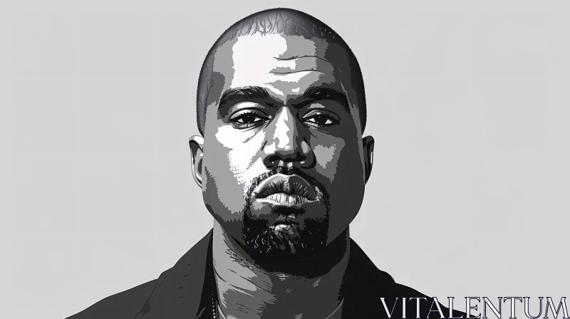 Detailed Kanye West Monochrome Illustration AI Image