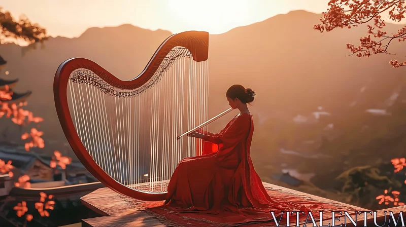 Harp Music at Sunset AI Image