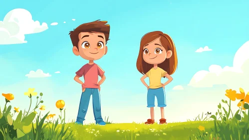 Kids Cartoon Illustration on Meadow