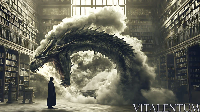 Enigmatic Dragon in the Library AI Image