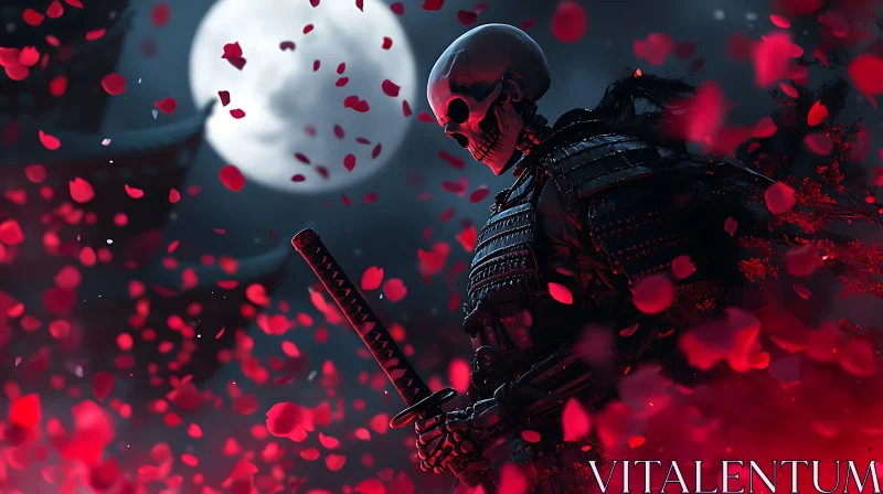 Moonlit Samurai Skeleton with Katana AI Image