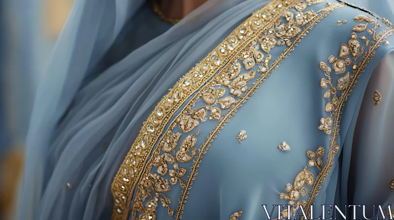 Blue and Gold Embroidered Dress Detail AI Image