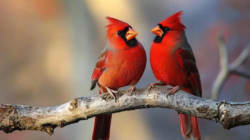 Two Red Cardinals Perched Together