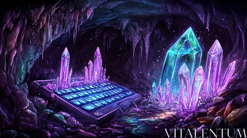 AI ART Crystalline Keyboard in Cavern