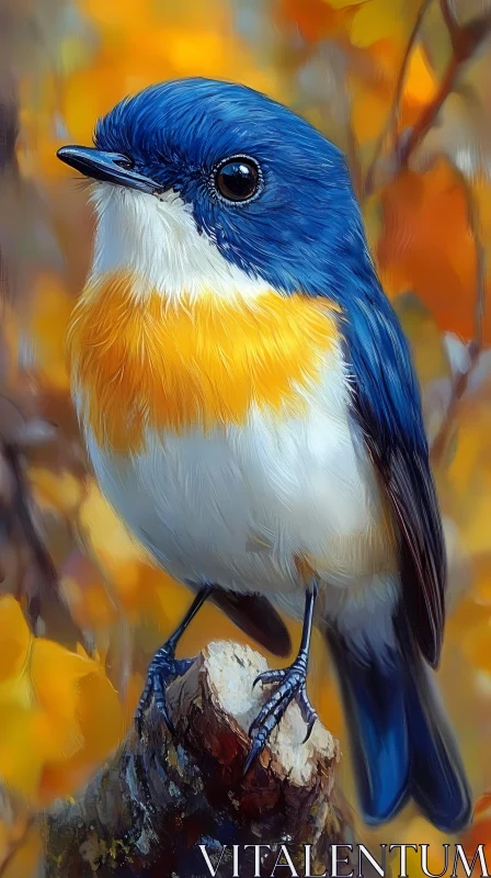 AI ART Blue and Orange Bird on a Branch