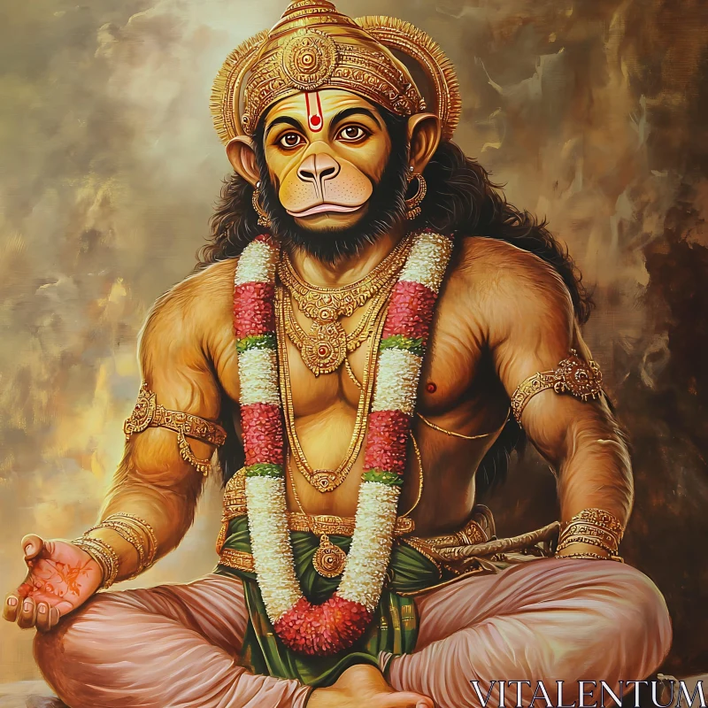 Hanuman in Meditation - Spiritual Artwork AI Image