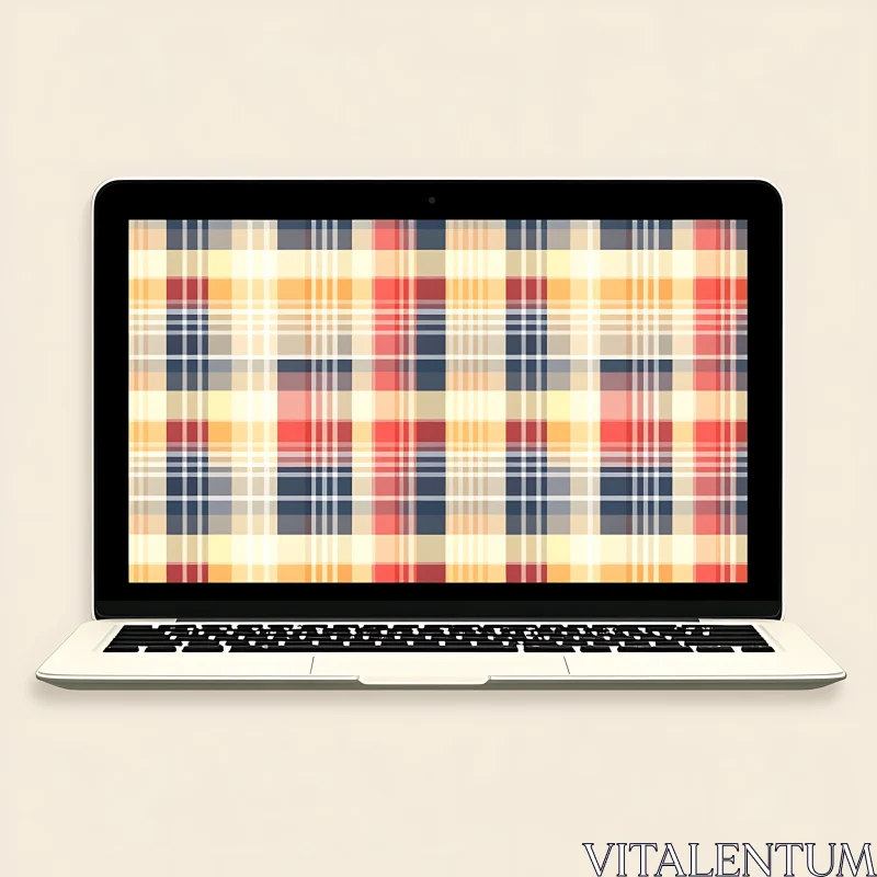 Vibrant Plaid Design on Laptop Screen AI Image