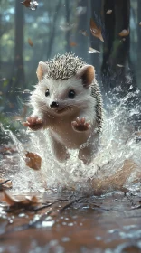 Leaping Hedgehog in Forest