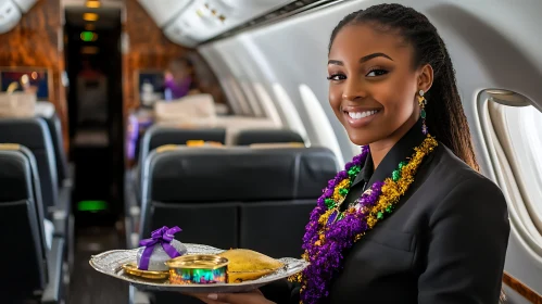 Airplane Service with Smiling Attendant