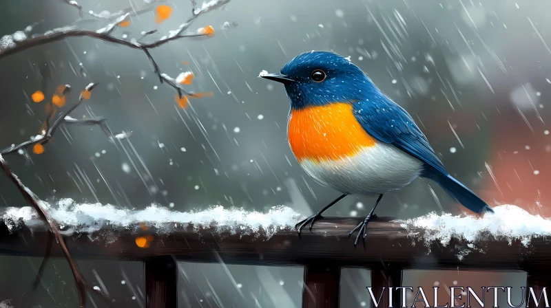 AI ART Vibrant Bird in a Winter Setting