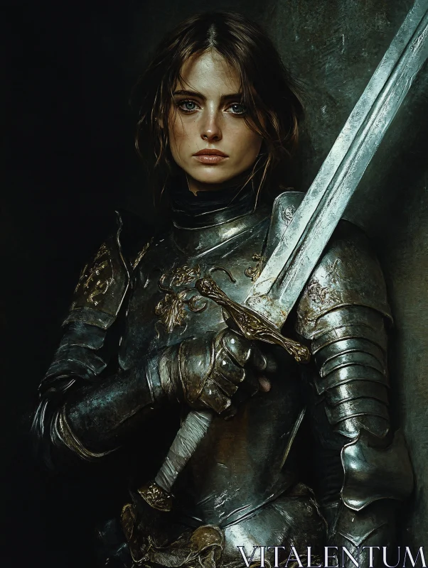 AI ART Female Knight Portrait with Sword