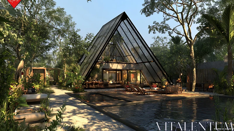 Luxurious Glass A-Frame House Amidst Lush Greenery AI Image