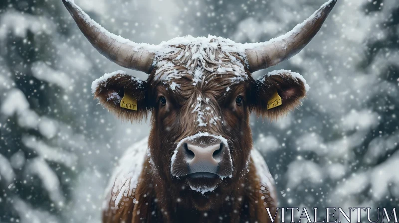 Majestic Bull in Winter Snow AI Image