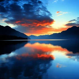 Mountains and Lake at Sunset