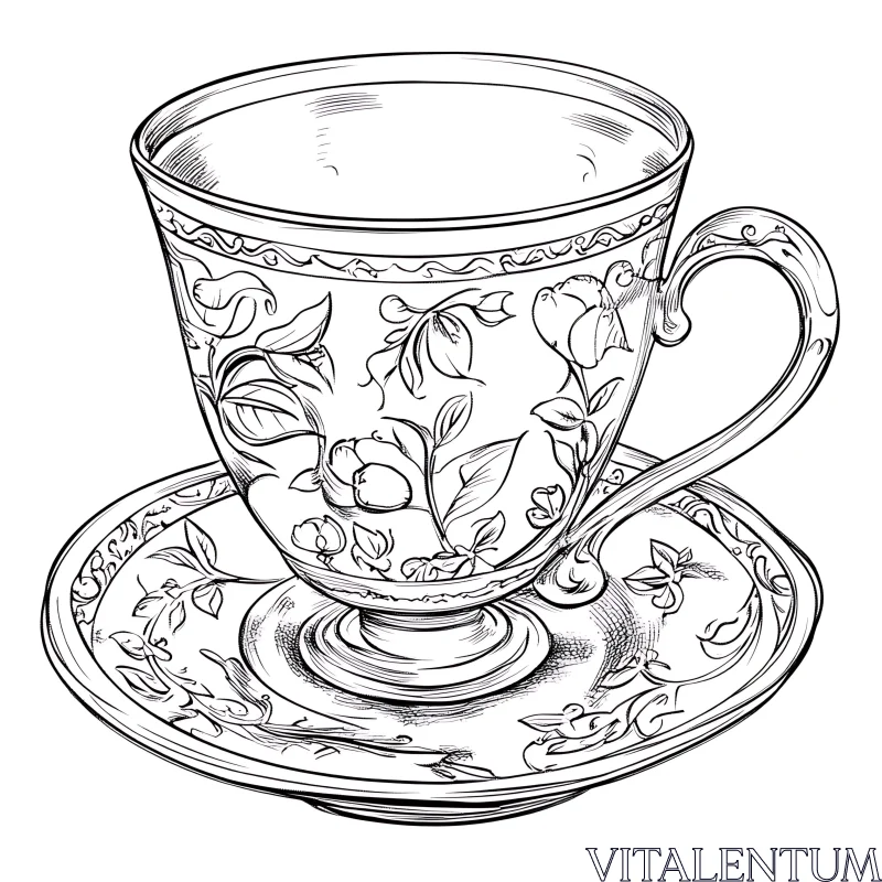 AI ART Vintage Teacup with Floral Design