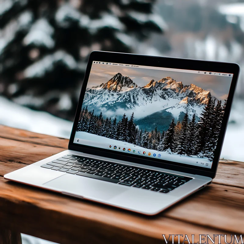 Winter Scenic View on Laptop in Outdoor Setting AI Image