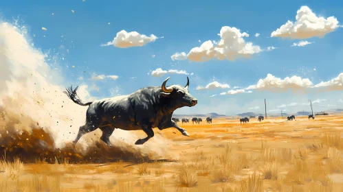 Majestic Bull Running in Open Field