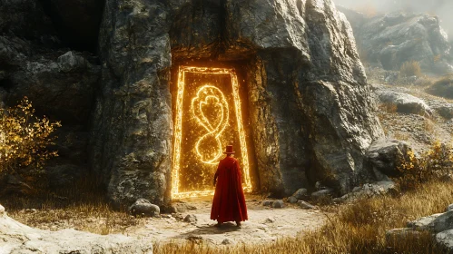 Enigmatic Figure at the Glowing Portal