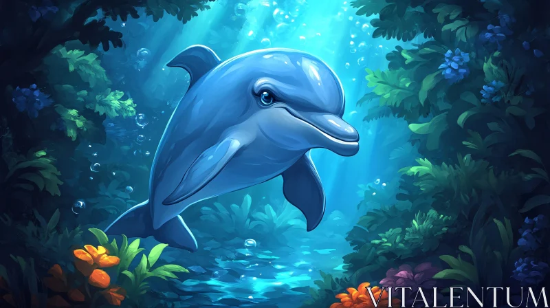 Peaceful Dolphin's Underwater Journey AI Image