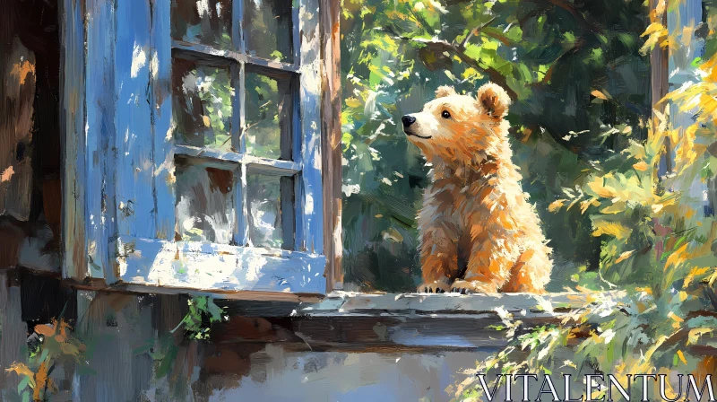 AI ART Bear Painting at Window