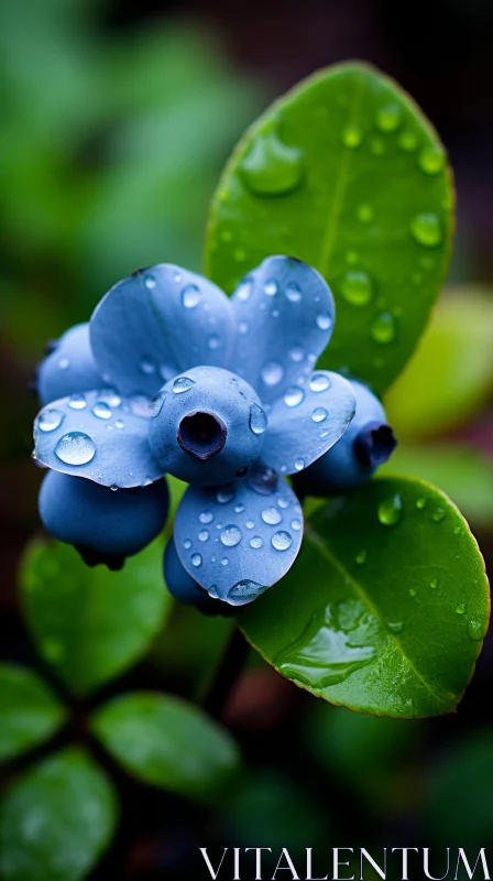 Blue Flowers with Dew Drops - A Nature's Artwork AI Image