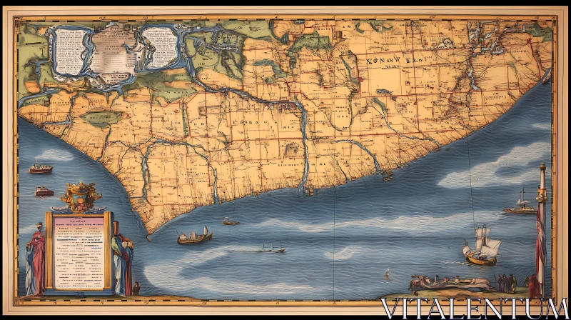 Vintage Cartography of Coastal Region AI Image