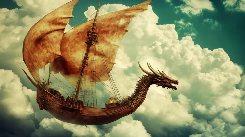 Fantasy Dragon Vessel in the Sky