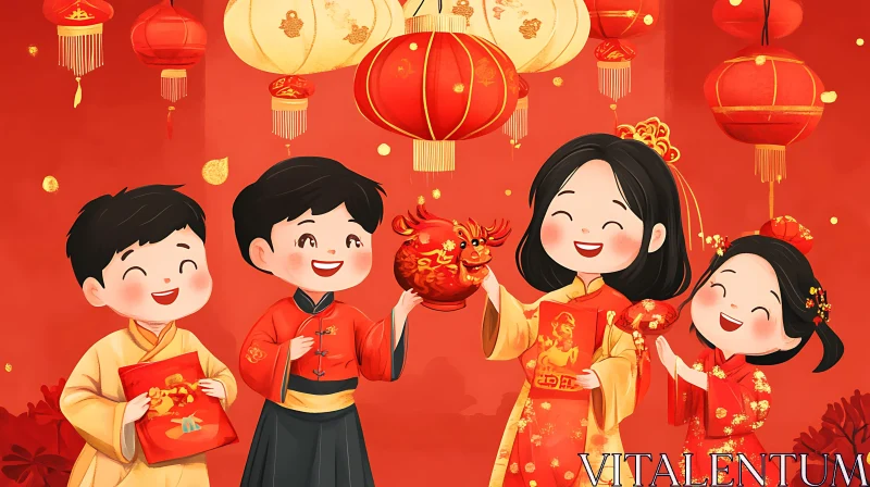 Festive Lunar New Year Celebration AI Image