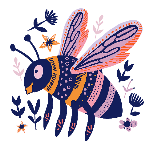 Digital Illustration of Bee Amidst Nature's Bloom POD Design