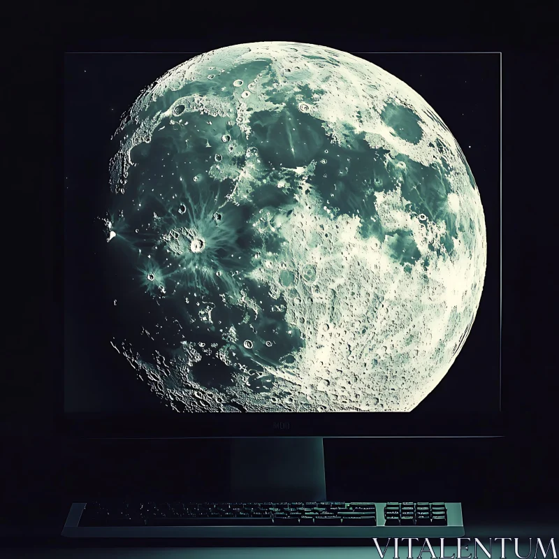 Moon on Computer Screen AI Image