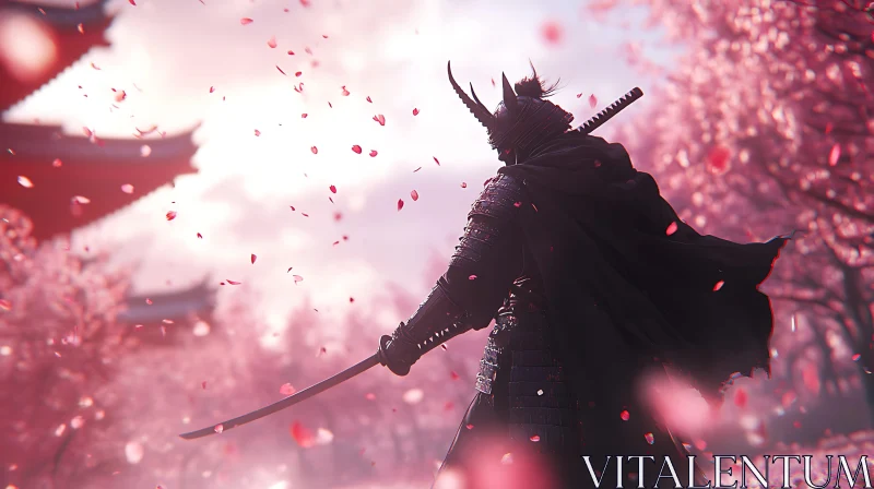 Warrior Amidst the Blossoms AI Image