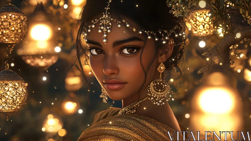 Woman with jewelry in golden light AI Image