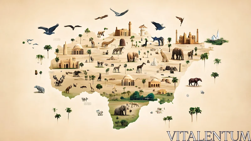 Animals of Africa on Map AI Image