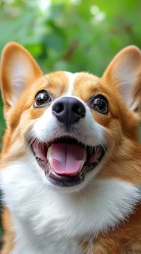 Happy Corgi in Green Landscape