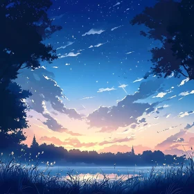 Starlit Lake Scenery at Dusk