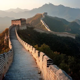 Serene View of Great Wall in Mountains