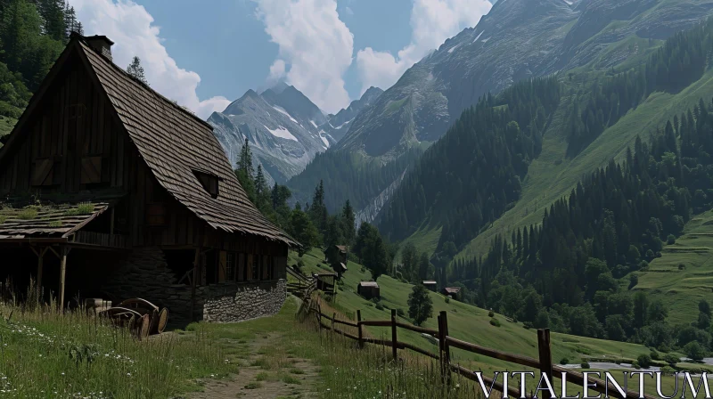 Enchanting Mountain Valley Landscape with Charming Village AI Image