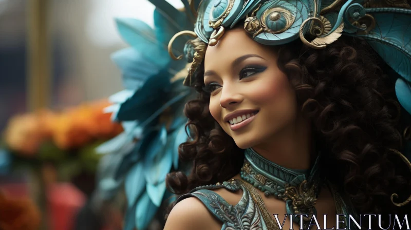 Exotic Carnival Portrait: A Fusion of Fashion and Pre-Columbian Art AI Image