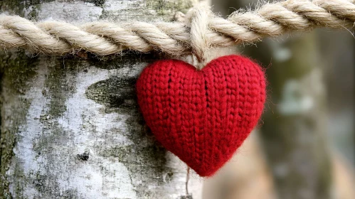 Red Heart Tied to Tree Branch