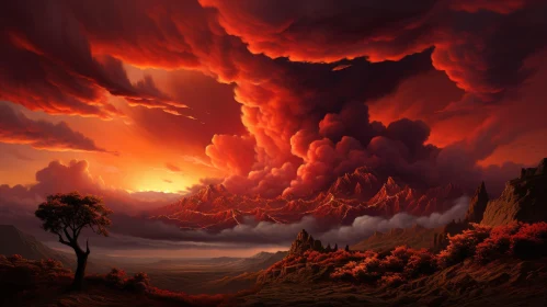 Fantasy Storm Artwork in a Red Sky Wilderness