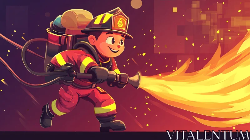 Animated Firefighter Putting Out Fire AI Image