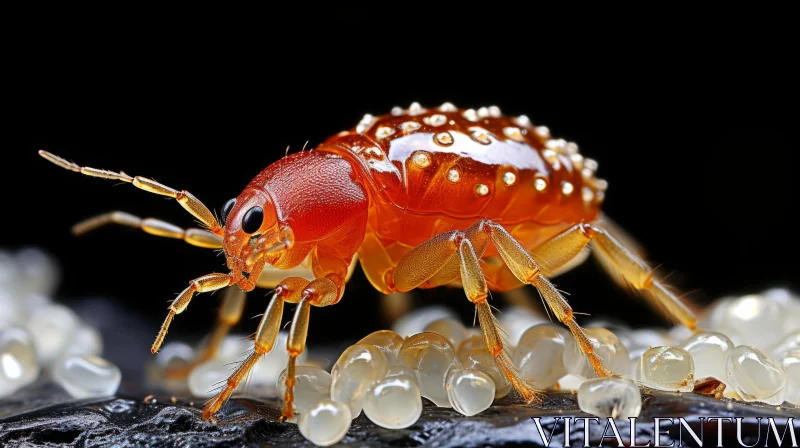 Primordial Orange Bug on Tiny Pearls: A Translucent Spectacle AI Image
