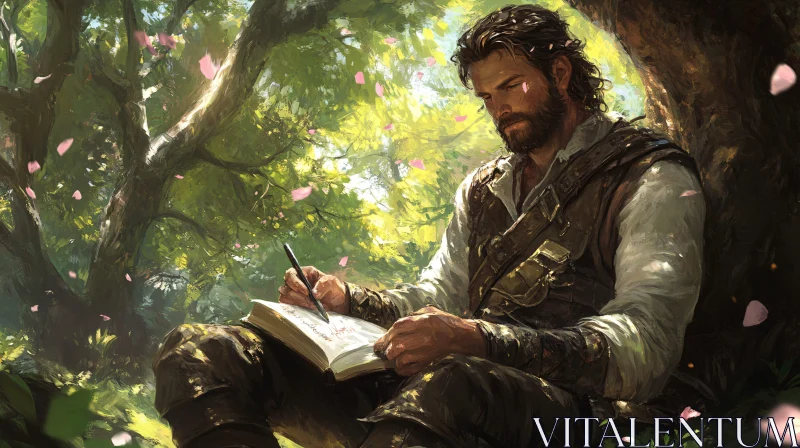 Man in Nature Writing Scene AI Image