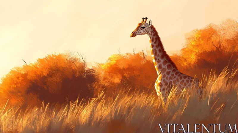 Majestic Giraffe in Golden Savanna AI Image